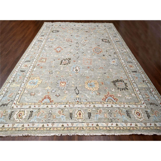 Oushak And Peshawar Wool Hand Knotted Rug Green Taupe Green 12.0X17.9 -O084382