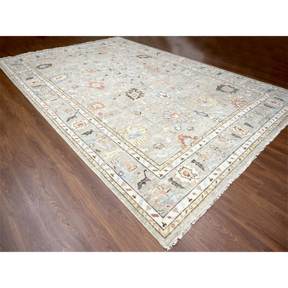 Oushak And Peshawar Wool Hand Knotted Rug Green Taupe Green 12.0X17.9 -O084382