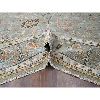 Oushak And Peshawar Wool Hand Knotted Rug Green Taupe Green 12.0X17.9 -O084382