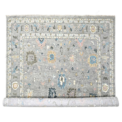 Oushak And Peshawar Wool Hand Knotted Rug Grey Light Gray 12.0X17.10 -O084383