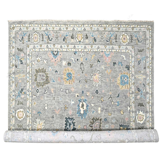 Oushak And Peshawar Wool Hand Knotted Rug Grey Light Gray 12.0X17.10 -O084383