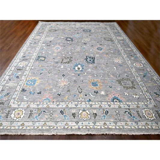 Oushak And Peshawar Wool Hand Knotted Rug Grey Light Gray 12.0X17.10 -O084383