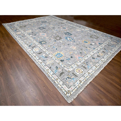 Oushak And Peshawar Wool Hand Knotted Rug Grey Light Gray 12.0X17.10 -O084383