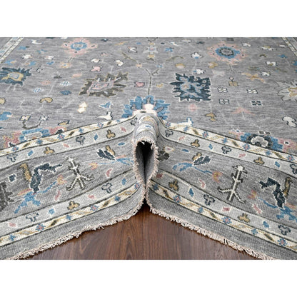 Oushak And Peshawar Wool Hand Knotted Rug Grey Light Gray 12.0X17.10 -O084383