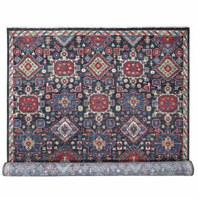 Heriz Wool Hand Knotted Rug Black Ivory 12.0X14.10 -O084387