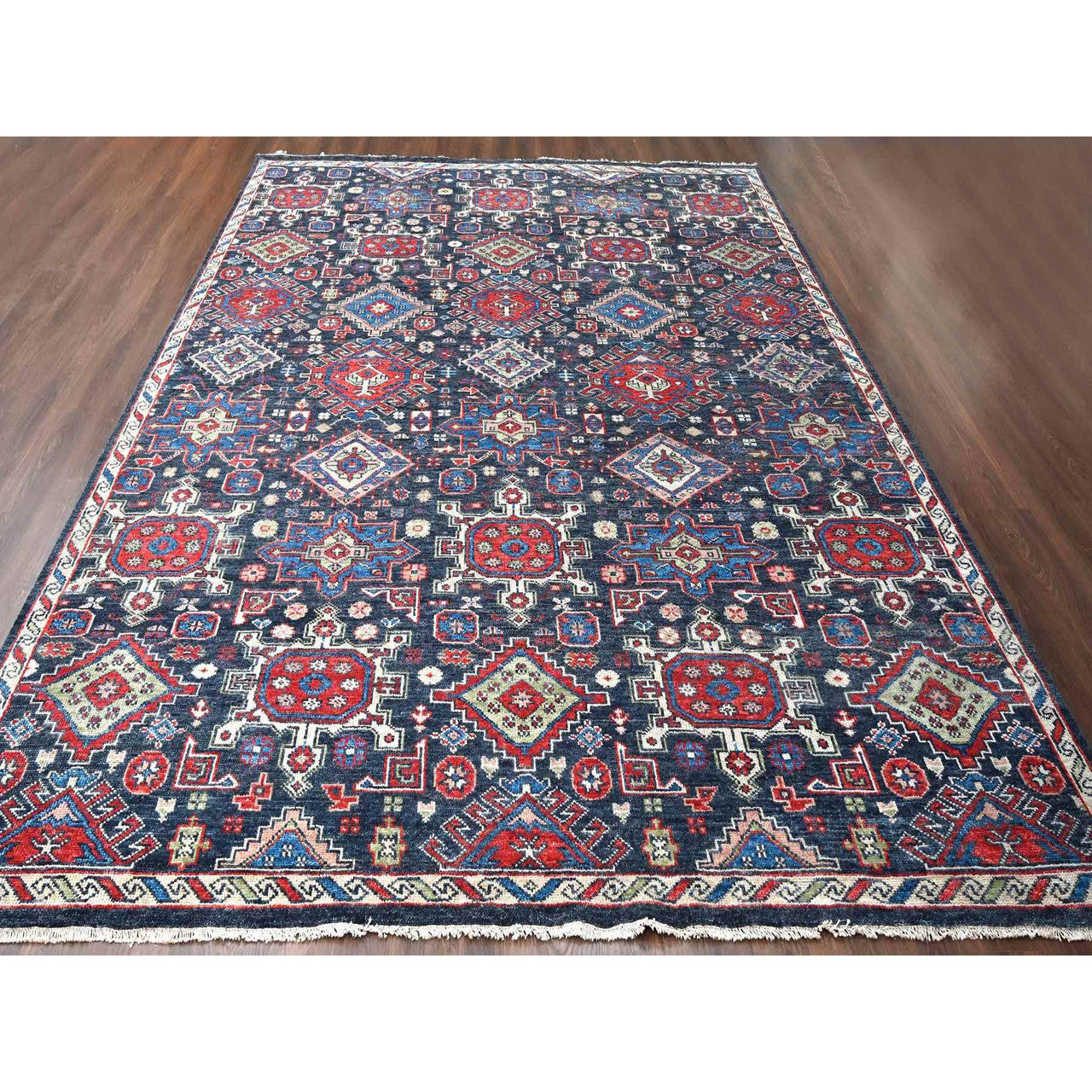 Black 12'0" x 14'10" Heriz Hand knotted Wool Rug -O084387