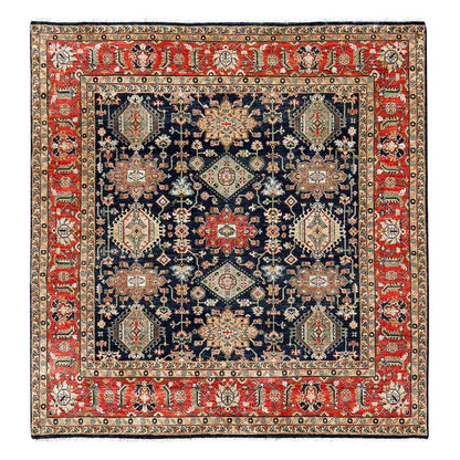 Heriz Wool Hand Knotted Rug Black Rust Red 8.0X8.0 -O084393