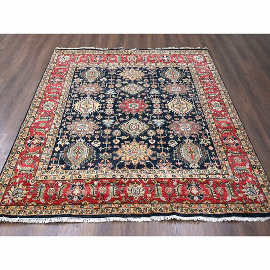 Heriz Wool Hand Knotted Rug Black Rust Red 8.0X8.0 -O084393