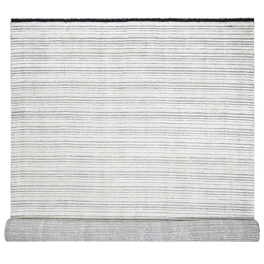 Modern and Contemporary Wool and Plant based Silk Hand Loomed Rug Ivory No Border 12.2X15.0 -O084394