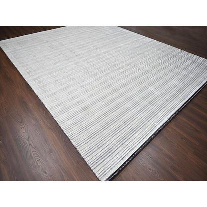 Modern and Contemporary Wool and Plant based Silk Hand Loomed Rug Ivory No Border 12.2X15.0 -O084394