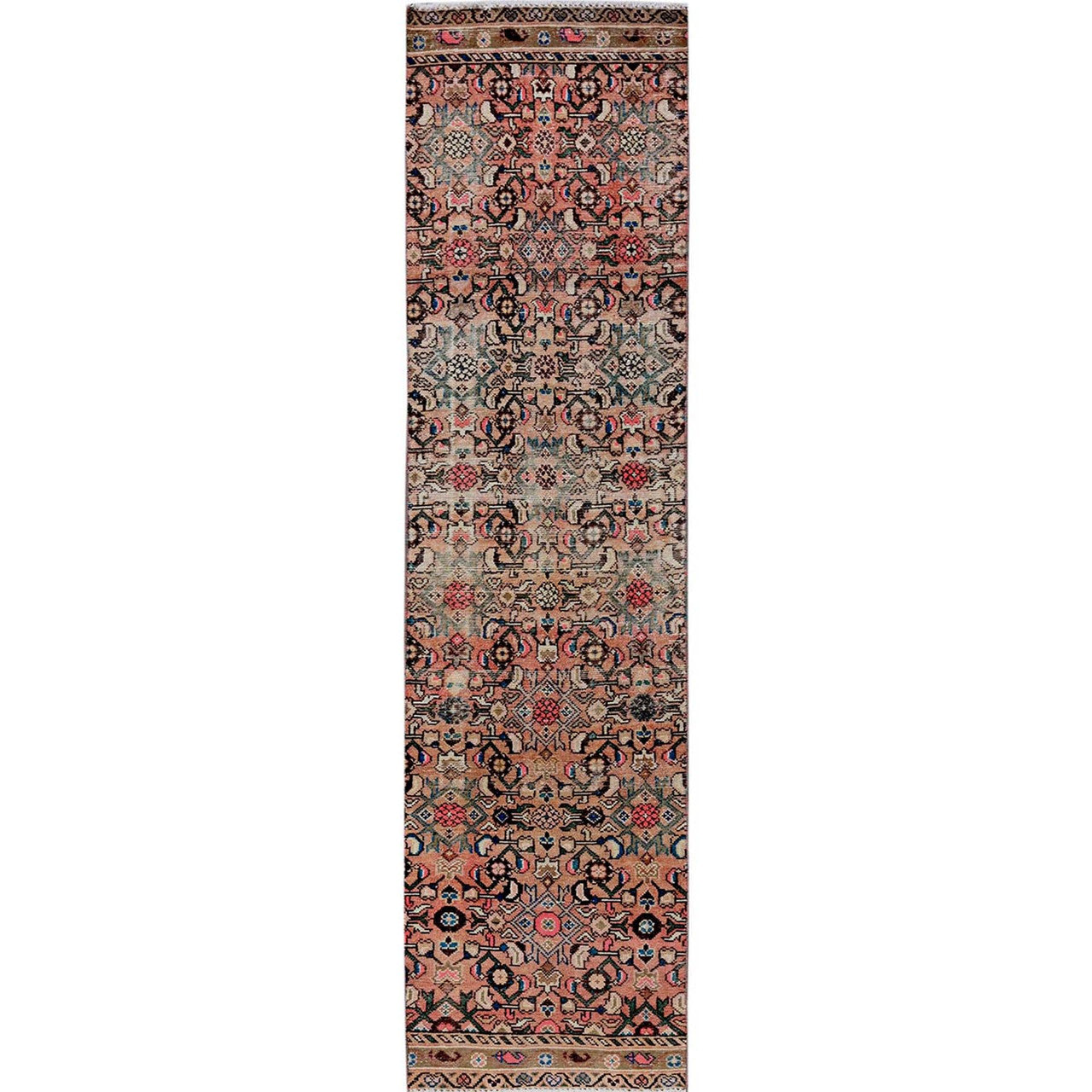 Overdyed & Vintage Wool Hand Knotted Rug Pink 2.3x9.2 -O0843