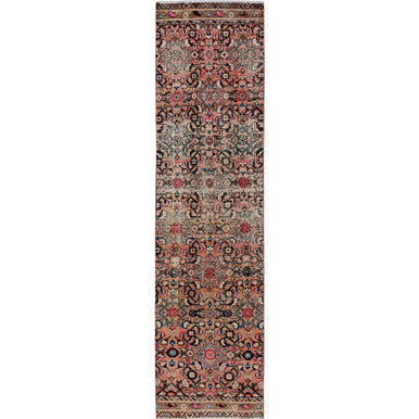 Overdyed & Vintage Wool Hand Knotted Rug Pink 2.3x9.2 -O0843