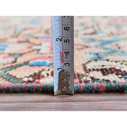 Overdyed & Vintage Wool Hand Knotted Rug Pink 2.3x9.2 -O0843