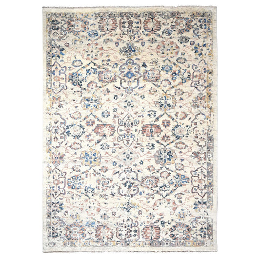 Oushak And Peshawar Wool Hand Knotted Rug Ivory No Border 8.10X11.10 -O084400