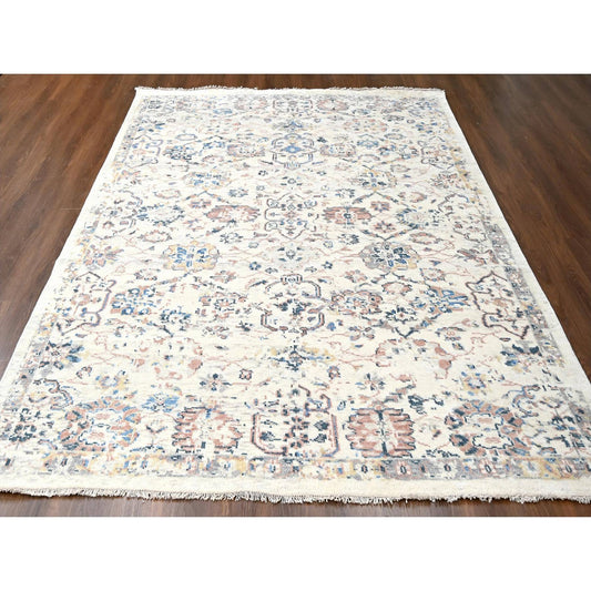 Oushak And Peshawar Wool Hand Knotted Rug Ivory No Border 8.10X11.10 -O084400