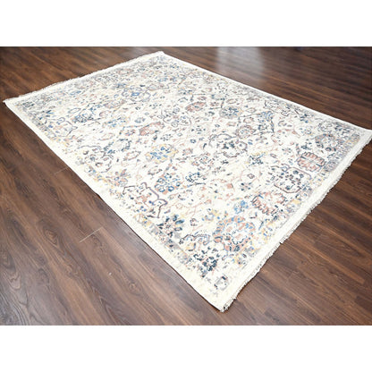 Oushak And Peshawar Wool Hand Knotted Rug Ivory No Border 8.10X11.10 -O084400