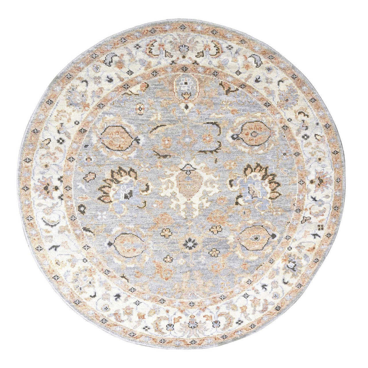 Oushak And Peshawar Wool Hand Knotted Rug Grey Ivory 7.10X8.0 -O084403