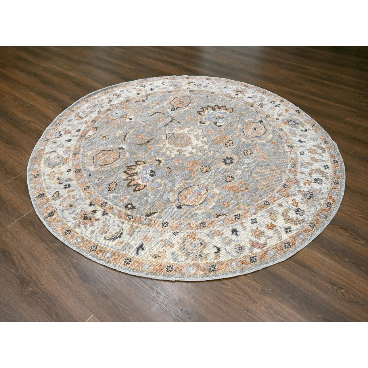 Oushak And Peshawar Wool Hand Knotted Rug Grey Ivory 7.10X8.0 -O084403