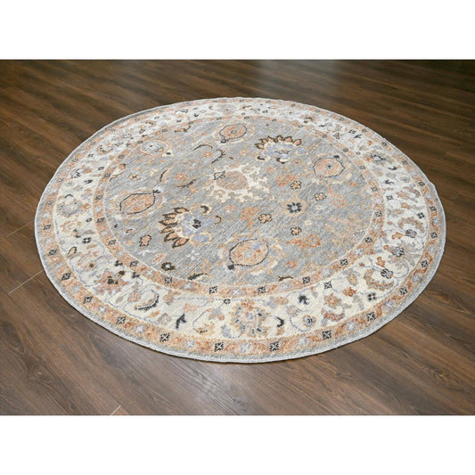 Oushak And Peshawar Wool Hand Knotted Rug Grey Ivory 7.10X8.0 -O084403
