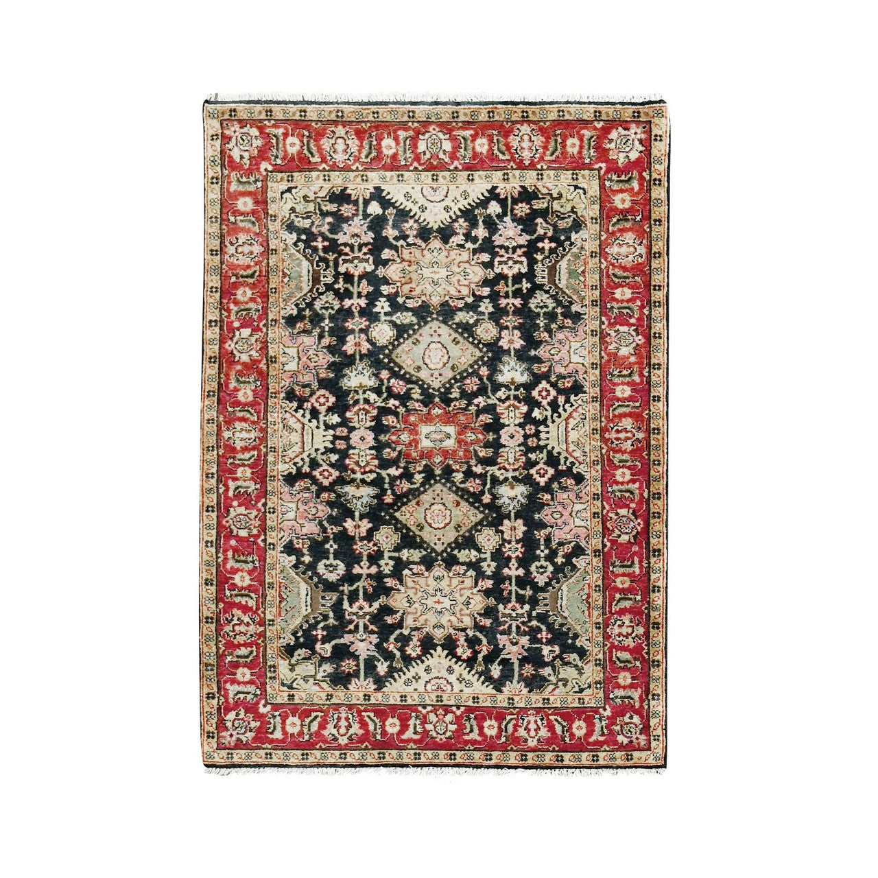 Heriz Wool Hand Knotted Rug Black Red 4.2X6.0 -O084404