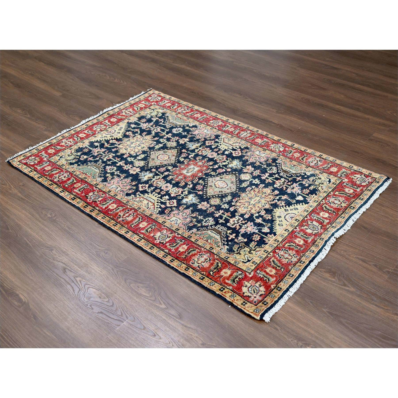 Heriz Wool Hand Knotted Rug Black Red 4.2X6.0 -O084404