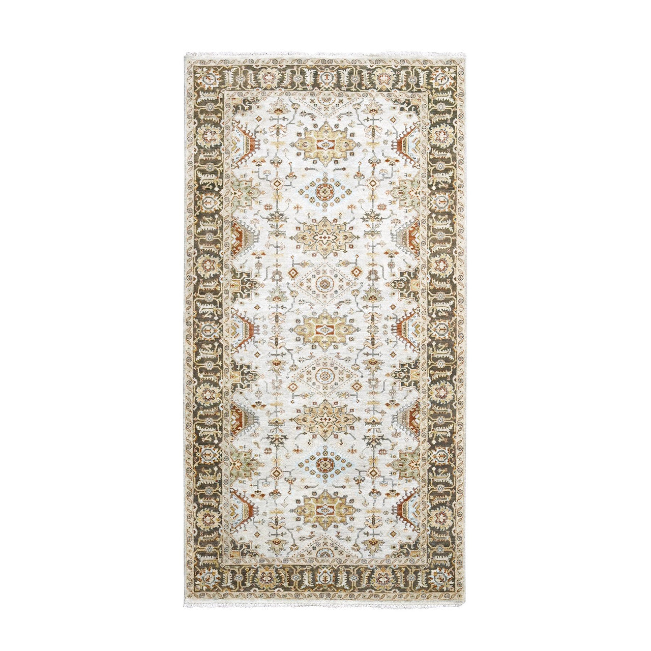 Ivory 6'1" x 11'10" Heriz Hand knotted Wool Rug - Sku: O084409
