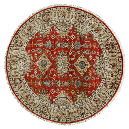 Heriz Wool Hand Knotted Rug Red Gold 6.0X6.0 -O084413