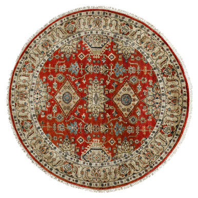 Heriz Wool Hand Knotted Rug Red Gold 6.0X6.0 -O084413