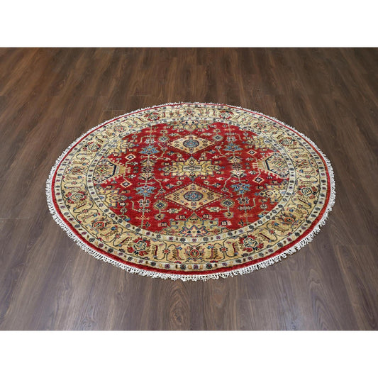 Heriz Wool Hand Knotted Rug Red Gold 6.0X6.0 -O084413