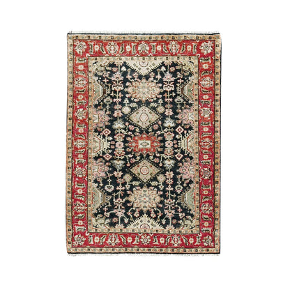 Heriz Wool Hand Knotted Rug Black Brick Red 4.2X6.0 -O084414
