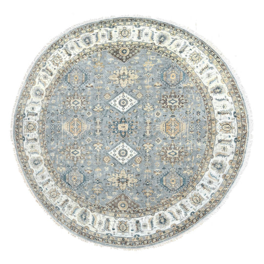 Heriz Wool Hand Knotted Rug Grey Pearl White  8.10X9.0 -O084415
