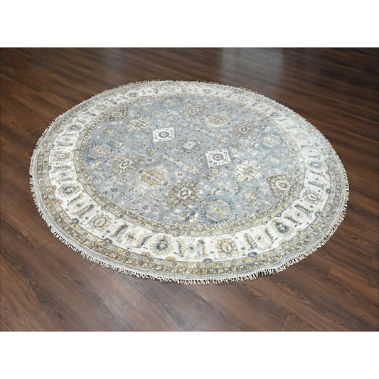 Heriz Wool Hand Knotted Rug Grey Pearl White  8.10X9.0 -O084415