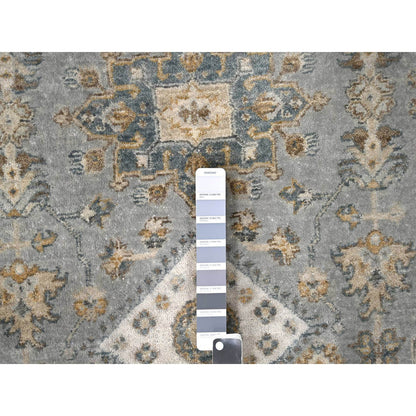 Heriz Wool Hand Knotted Rug Grey Pearl White  8.10X9.0 -O084415