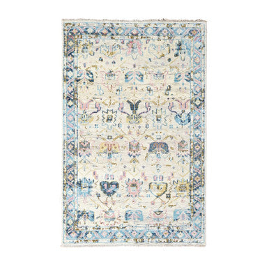 Oushak And Peshawar Wool Hand Knotted Rug Ivory Blue 6.2X9.0 -O084427