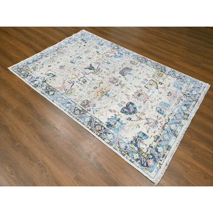 Oushak And Peshawar Wool Hand Knotted Rug Ivory Blue 6.2X9.0 -O084427