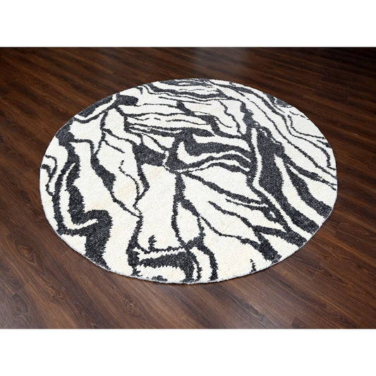Modern and Contemporary Wool Hand Knotted Rug Ivory No Border 8.0X8.0 -O084435