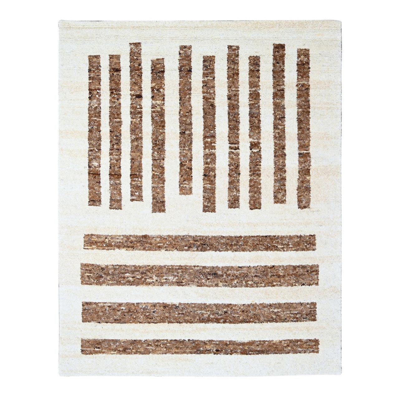 Brown 8'2" x 9'10" Modern and Contemporary Hand knotted Wool Rug - Sku: O084442