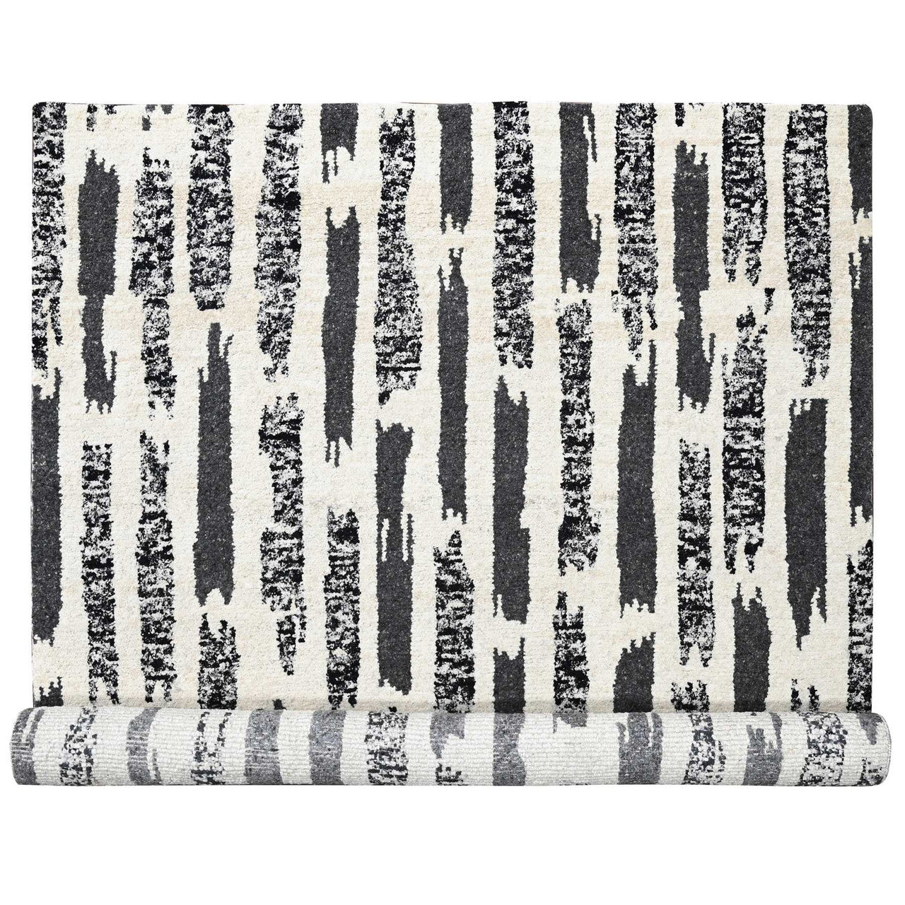 Modern and Contemporary Wool Hand Knotted Rug Black No Border 10.2X13.7 -O084443