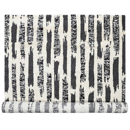 Modern and Contemporary Wool Hand Knotted Rug Black No Border 10.2X13.7 -O084443