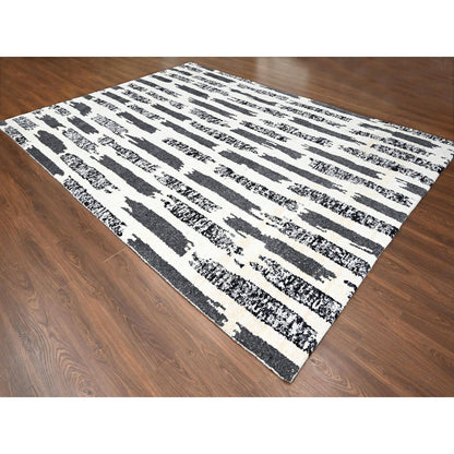 Modern and Contemporary Wool Hand Knotted Rug Black No Border 10.2X13.7 -O084443