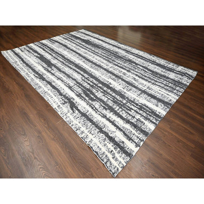 Modern and Contemporary Wool Hand Knotted Rug Black No Border 10.0X13.8 -O084445