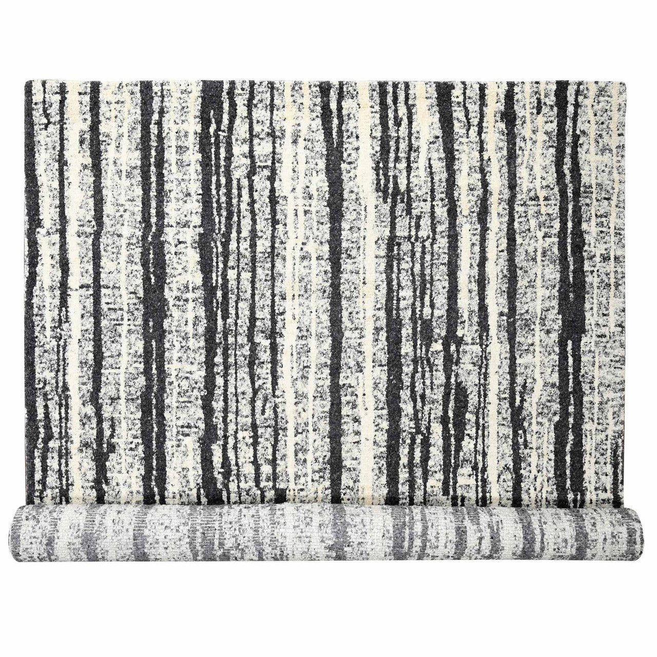 Black 12'0" x 14'9" Modern and Contemporary Hand knotted Wool Rug - Sku: O084446
