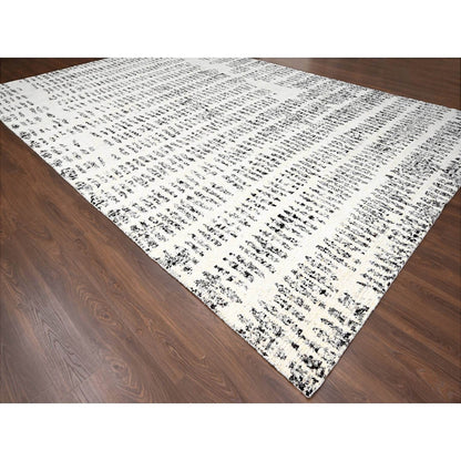 Modern and Contemporary Wool Hand Knotted Rug Ivory No Border 12.1X17.9 -O084449