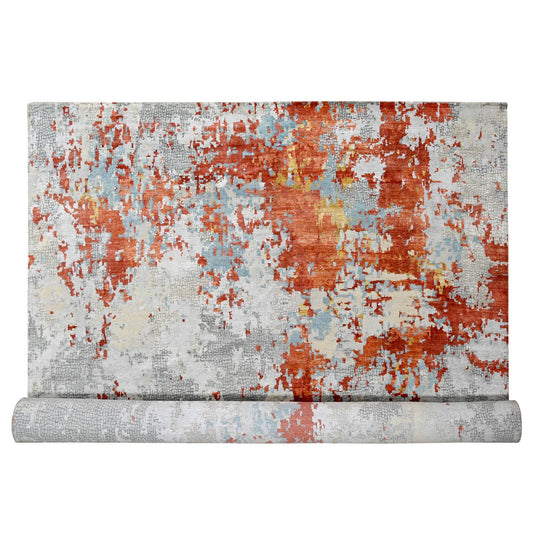 Modern and Contemporary Wool & Silk Hand Knotted Rug Grey No Border 13.9X17.9 -O084455