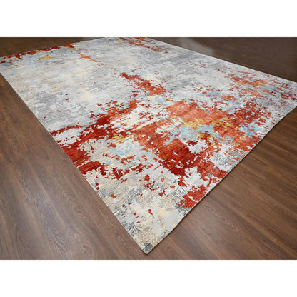Modern and Contemporary Wool & Silk Hand Knotted Rug Grey No Border 13.9X17.9 -O084455