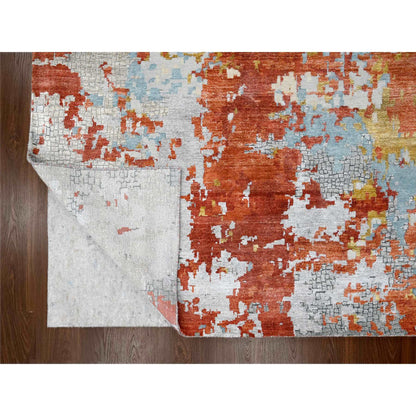 Modern and Contemporary Wool & Silk Hand Knotted Rug Grey No Border 13.9X17.9 -O084455