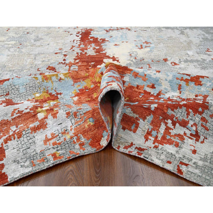 Modern and Contemporary Wool & Silk Hand Knotted Rug Grey No Border 13.9X17.9 -O084455