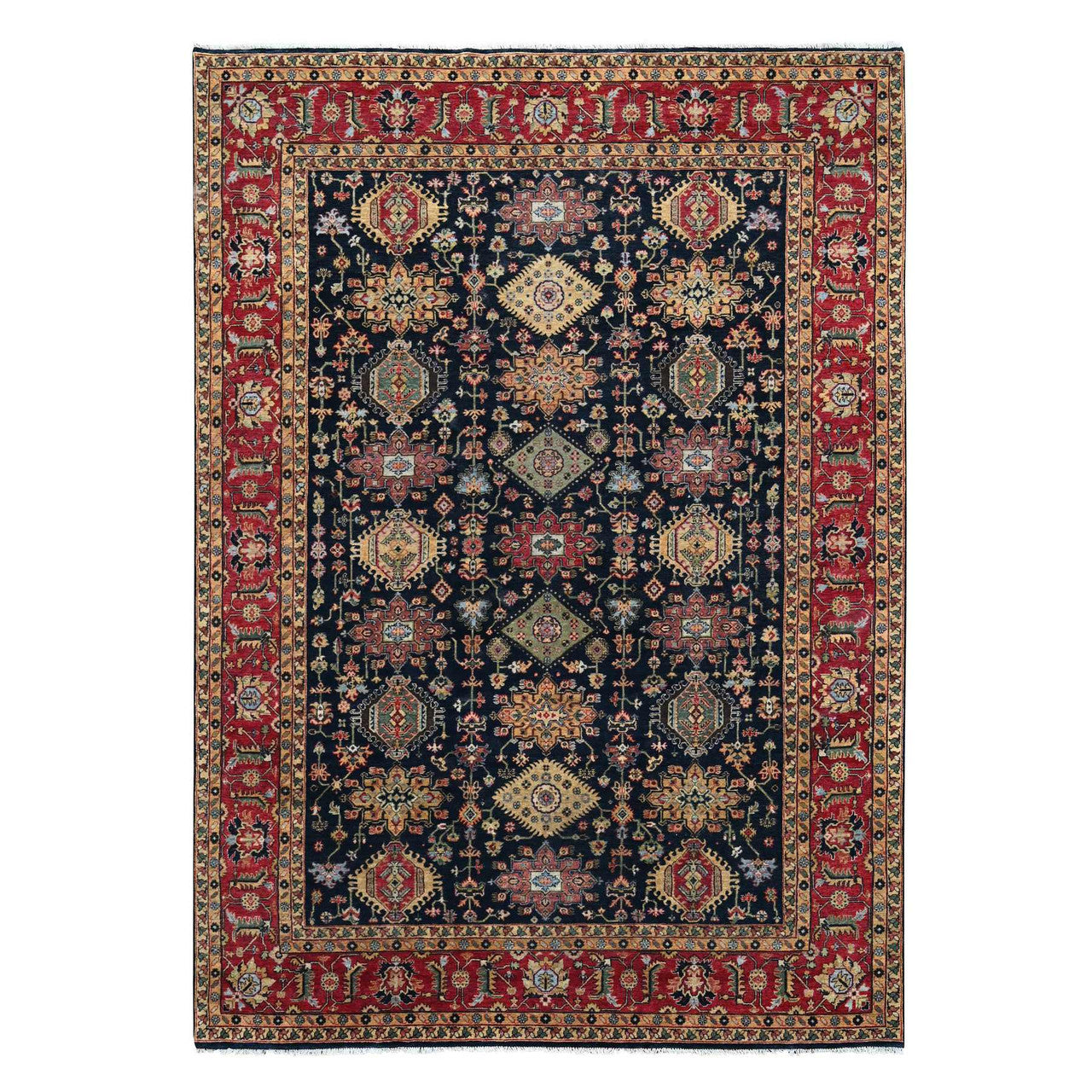 Black 9'0" x 11'11" Heriz Turkey Hand knotted Wool Rug -O084457