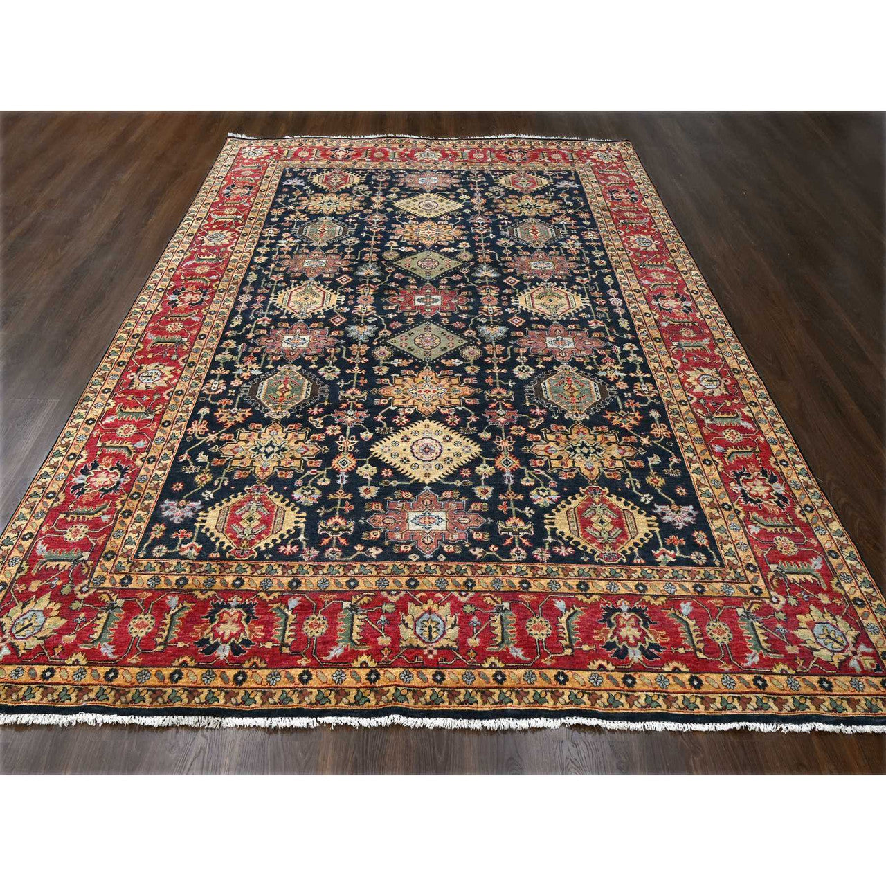 Black 9'0" x 11'11" Heriz Turkey Hand knotted Wool Rug -O084457