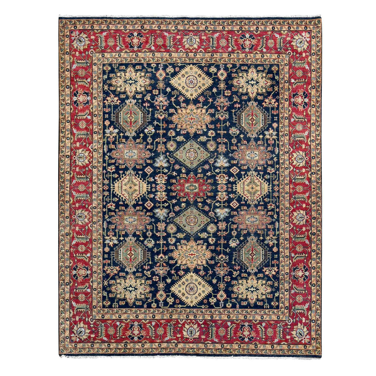 Black 8'2" x 9'11" Heriz Hand knotted Wool Rug -O084458